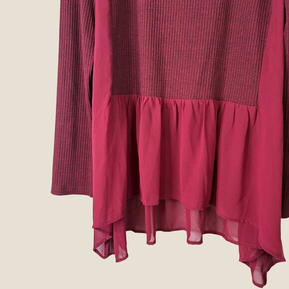 NWT Umgee Red Ribbed Long Sleeve Sheer Panel High-Low Hem Top 2XL Womens - Picture 6 of 9